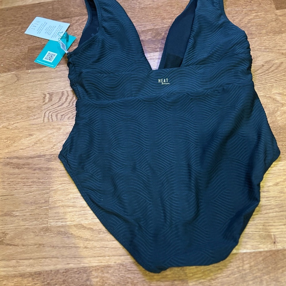 Black Textured One-Piece Swimsuit | Deep V Neck | New with Tags - Picture 6 of 9